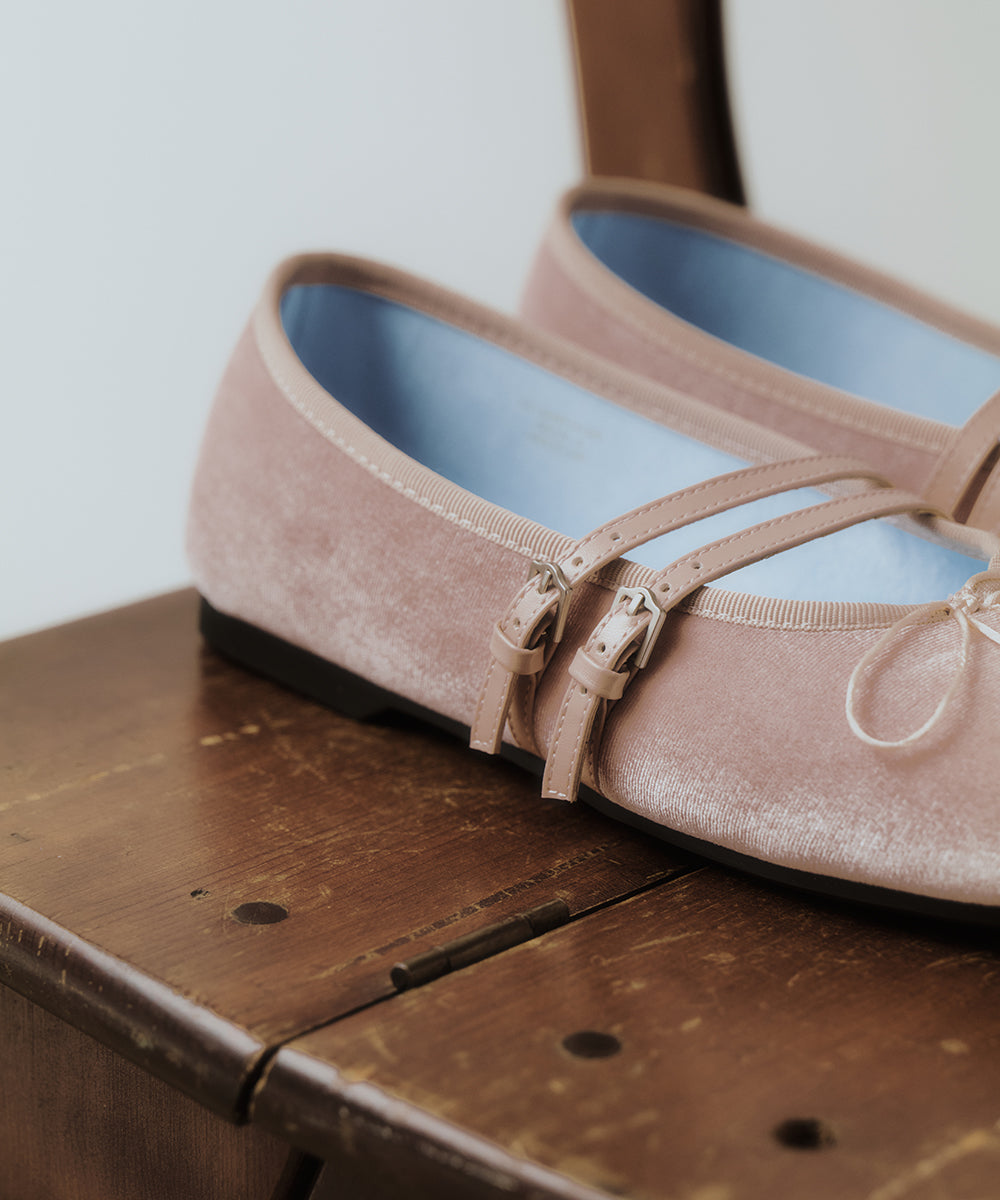 SQUARE TOE TWO STRAP MARYJANE (VELVET) - PINK UK3.5(230)