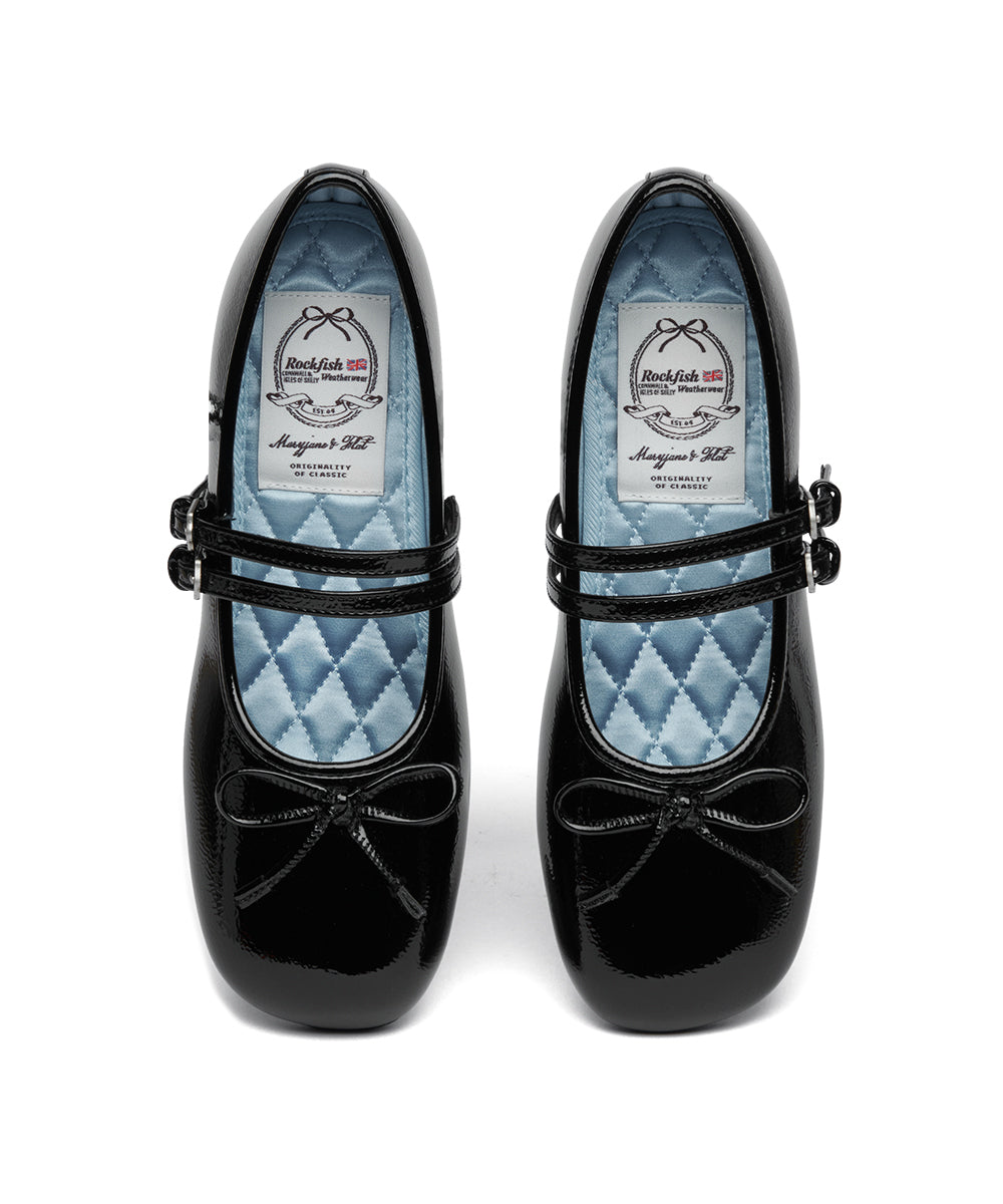 SQUARE TOE TWO STRAP MARYJANE(4CM) - BLACK UK3.5(230)