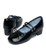 SQUARE TOE TWO STRAP MARYJANE(4CM) - BLACK