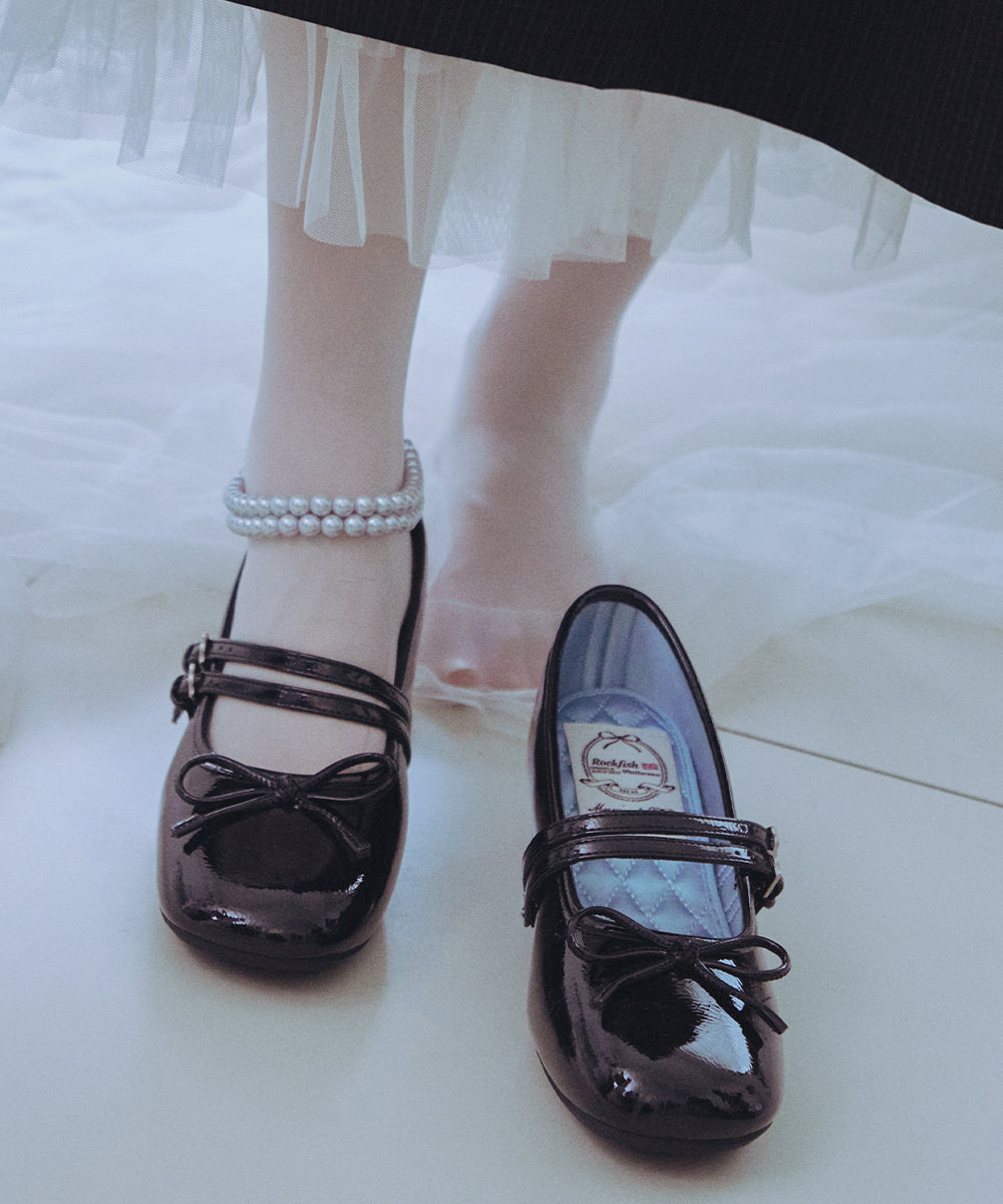 SQUARE TOE TWO STRAP MARYJANE(4CM) - BLACK UK3.5(230)