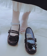 SQUARE TOE TWO STRAP MARYJANE(4CM) - BLACK