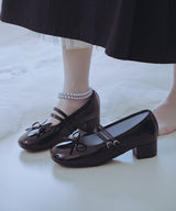 SQUARE TOE TWO STRAP MARYJANE(4CM) - BLACK