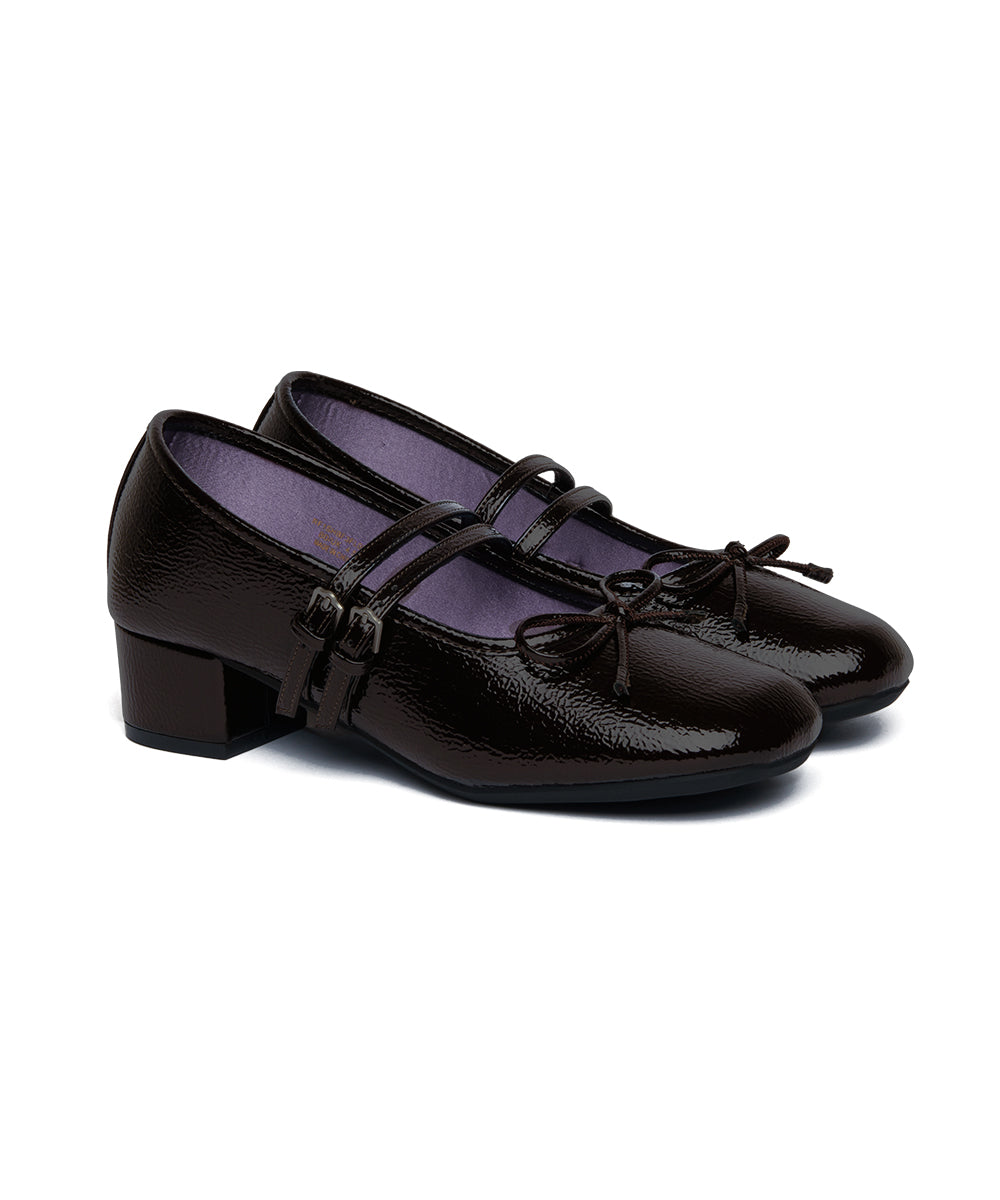 SQUARE TOE TWO STRAP MARYJANE(4CM) - BROWN UK3.5(230)