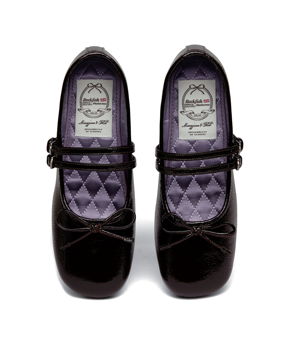 SQUARE TOE TWO STRAP MARYJANE(4CM) - BROWN UK3.5(230)