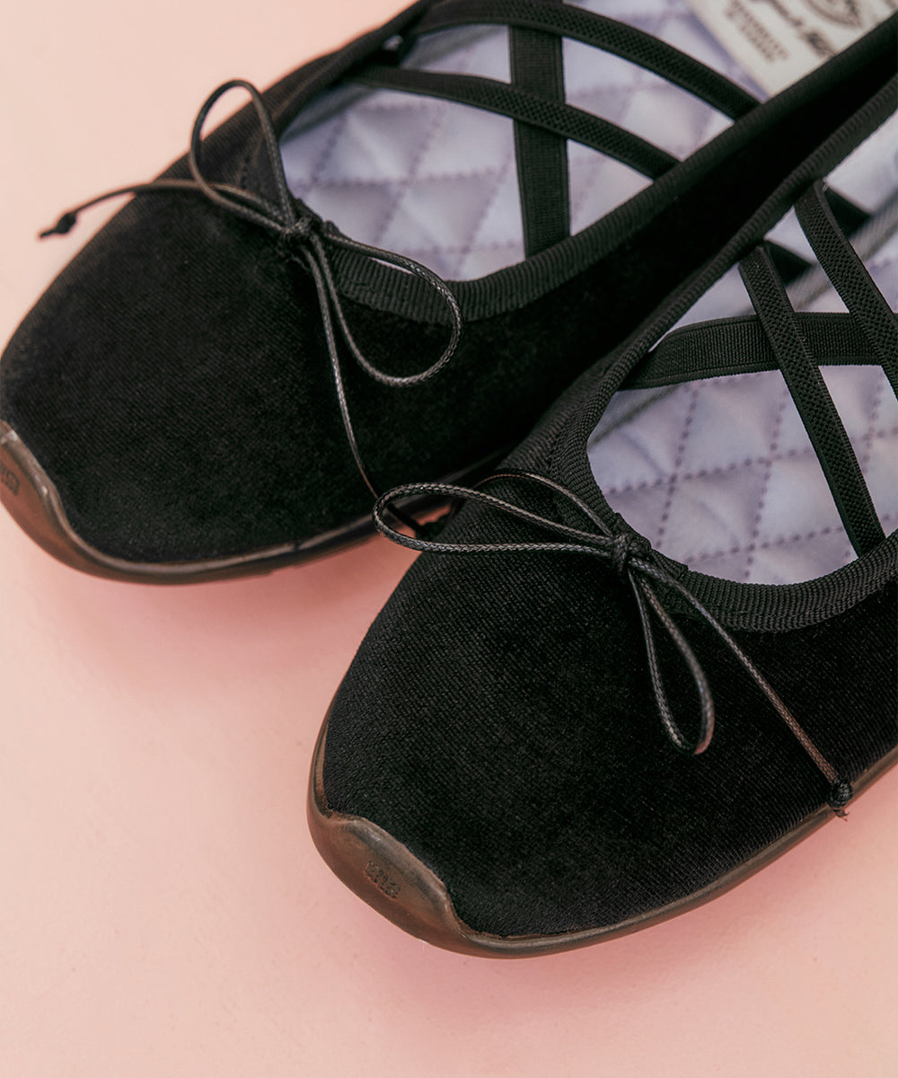 BELLA CROSS BANDING FLATS(PEBBLE SOLE) - BLACK UK3.5(230)