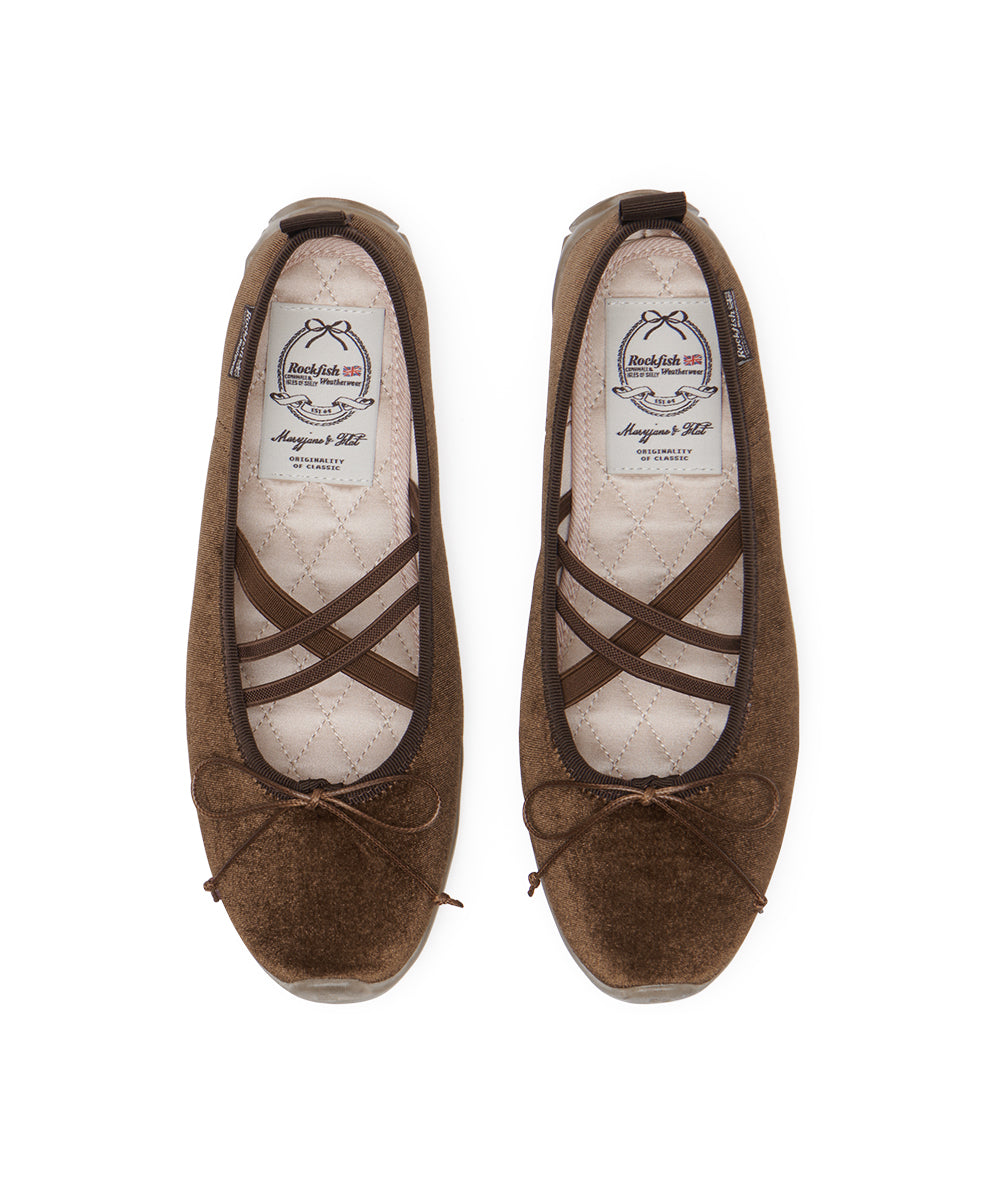 BELLA CROSS BANDING FLATS(PEBBLE SOLE) - BROWN UK3.5(230)