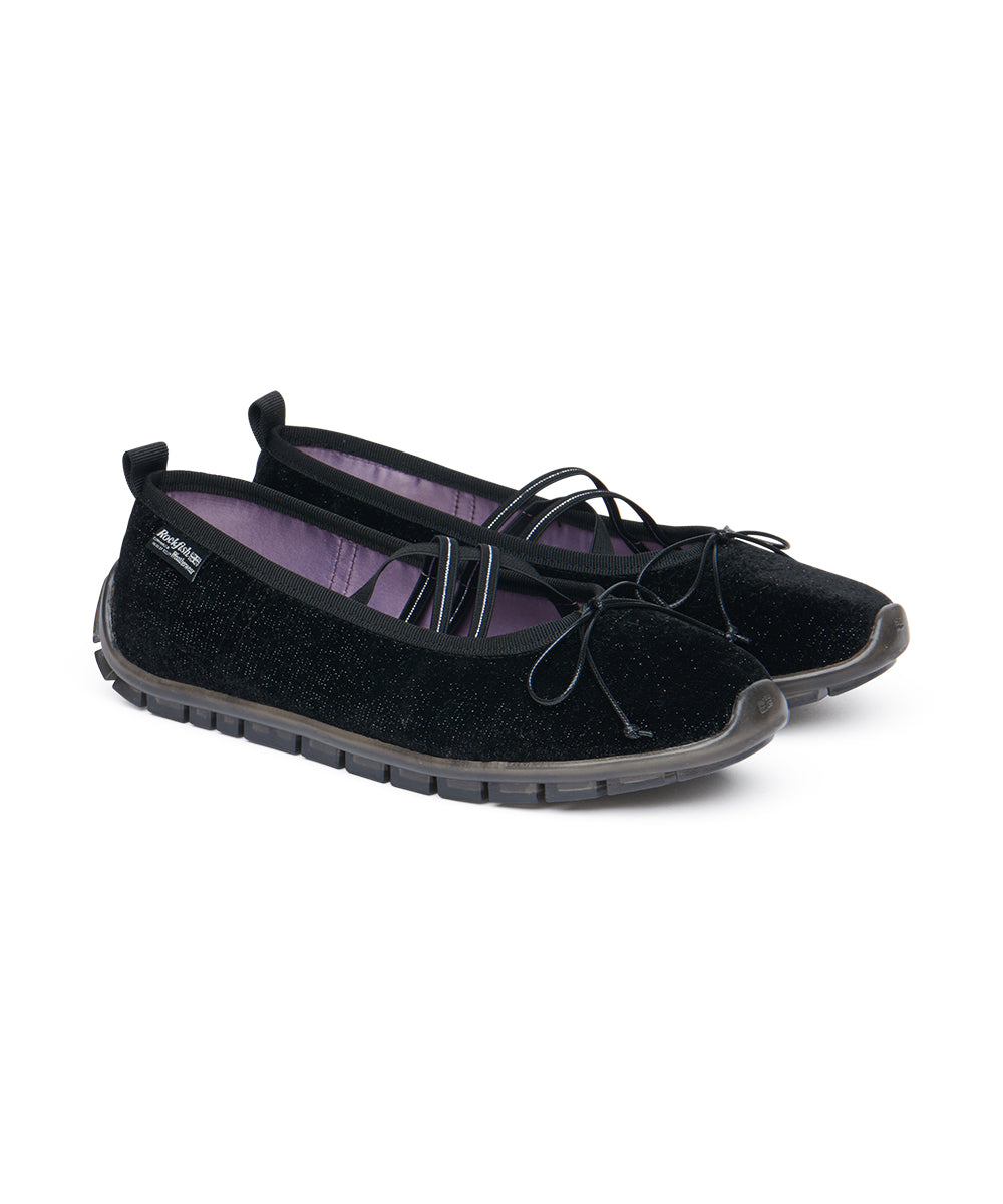 BELLA CROSS BANDING FLATS(PEBBLE SOLE) - GLITTER BLACK UK3.5(230)