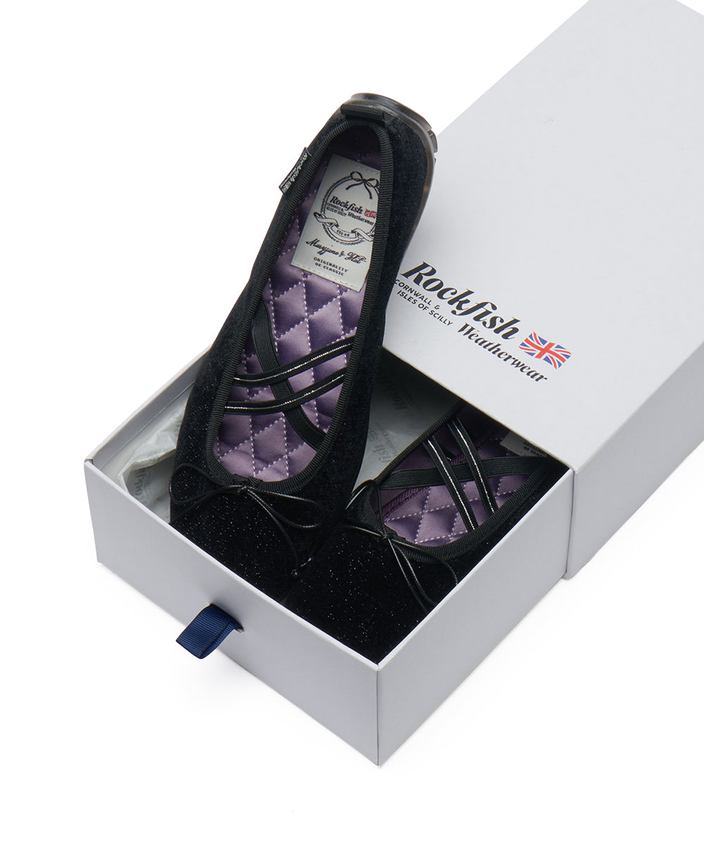 BELLA CROSS BANDING FLATS(PEBBLE SOLE) - GLITTER BLACK UK3.5(230)