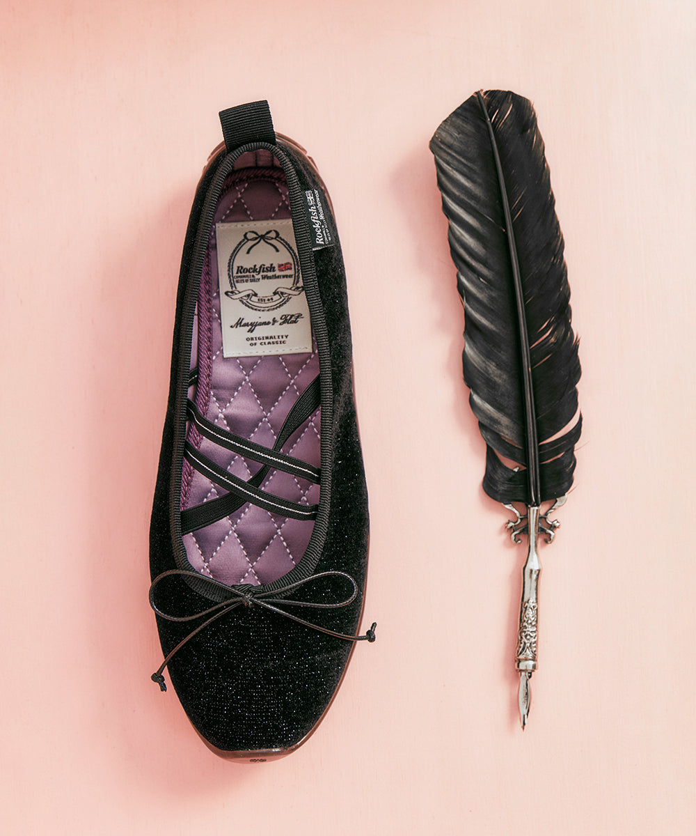 BELLA CROSS BANDING FLATS(PEBBLE SOLE) - GLITTER BLACK UK3.5(230)