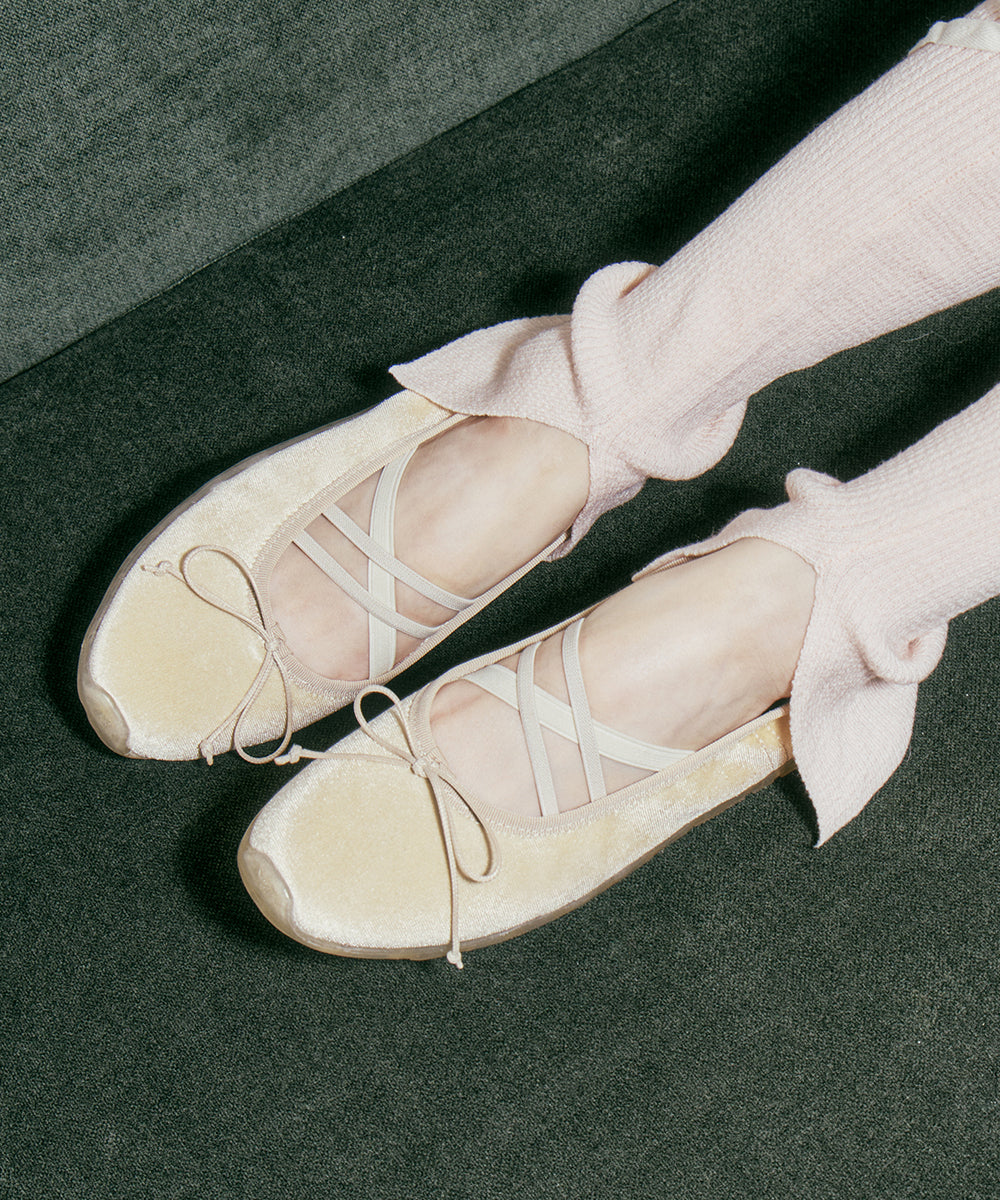 BELLA CROSS BANDING FLATS(PEBBLE SOLE) - CREAM UK3.5(230)