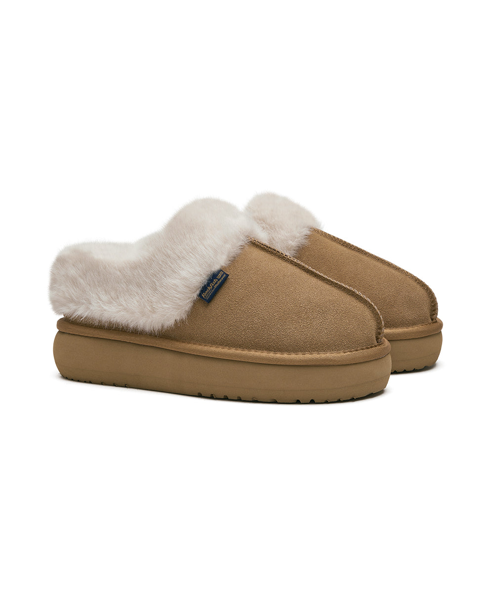 CLOUDY FLATFORM FUR MULES - CHESTNUT UK3.5(230)