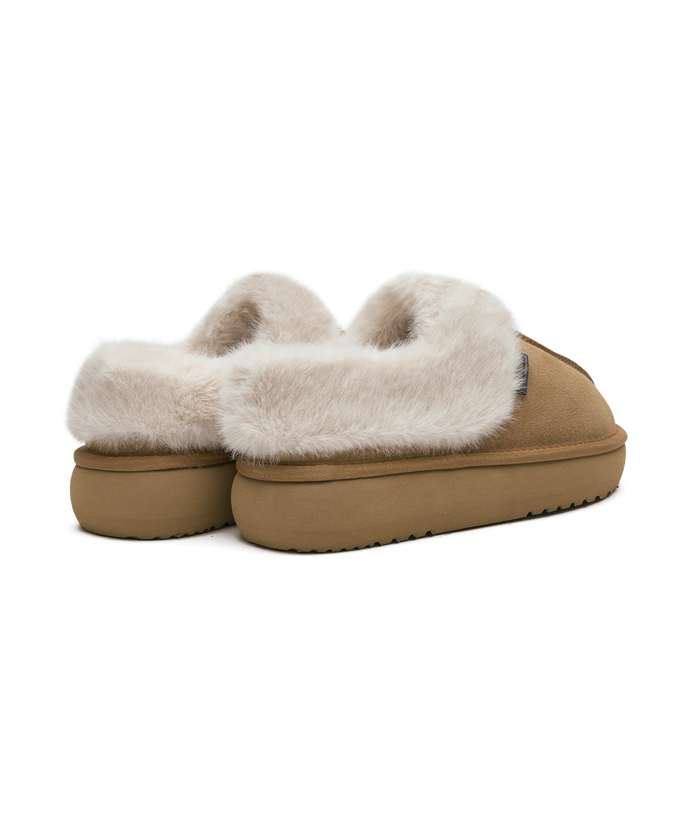 CLOUDY FLATFORM FUR MULES - CHESTNUT UK3.5(230)
