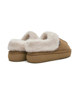 CLOUDY FLATFORM FUR MULES - CHESTNUT