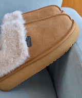 CLOUDY FLATFORM FUR MULES - CHESTNUT