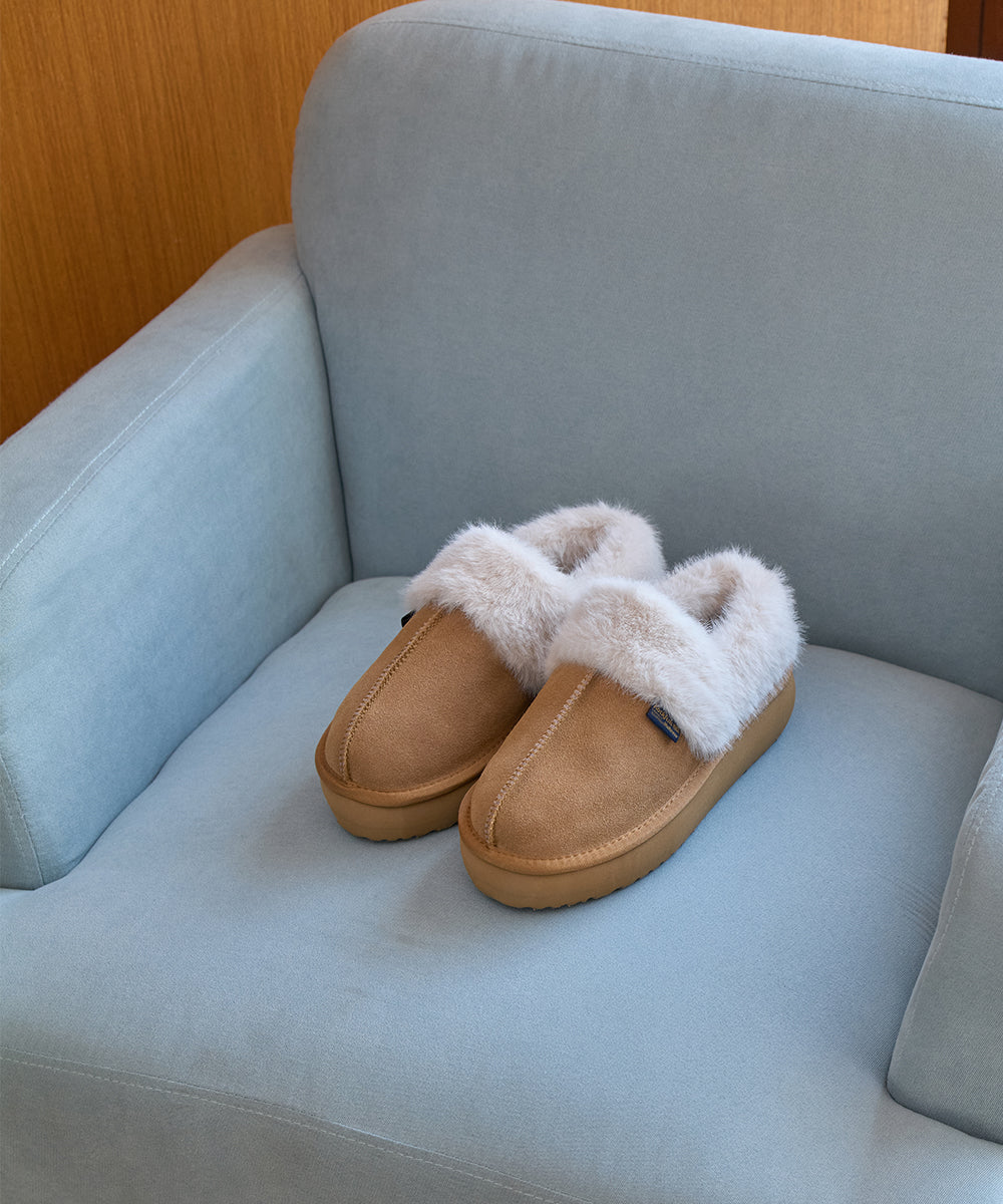 CLOUDY FLATFORM FUR MULES - CHESTNUT UK3.5(230)