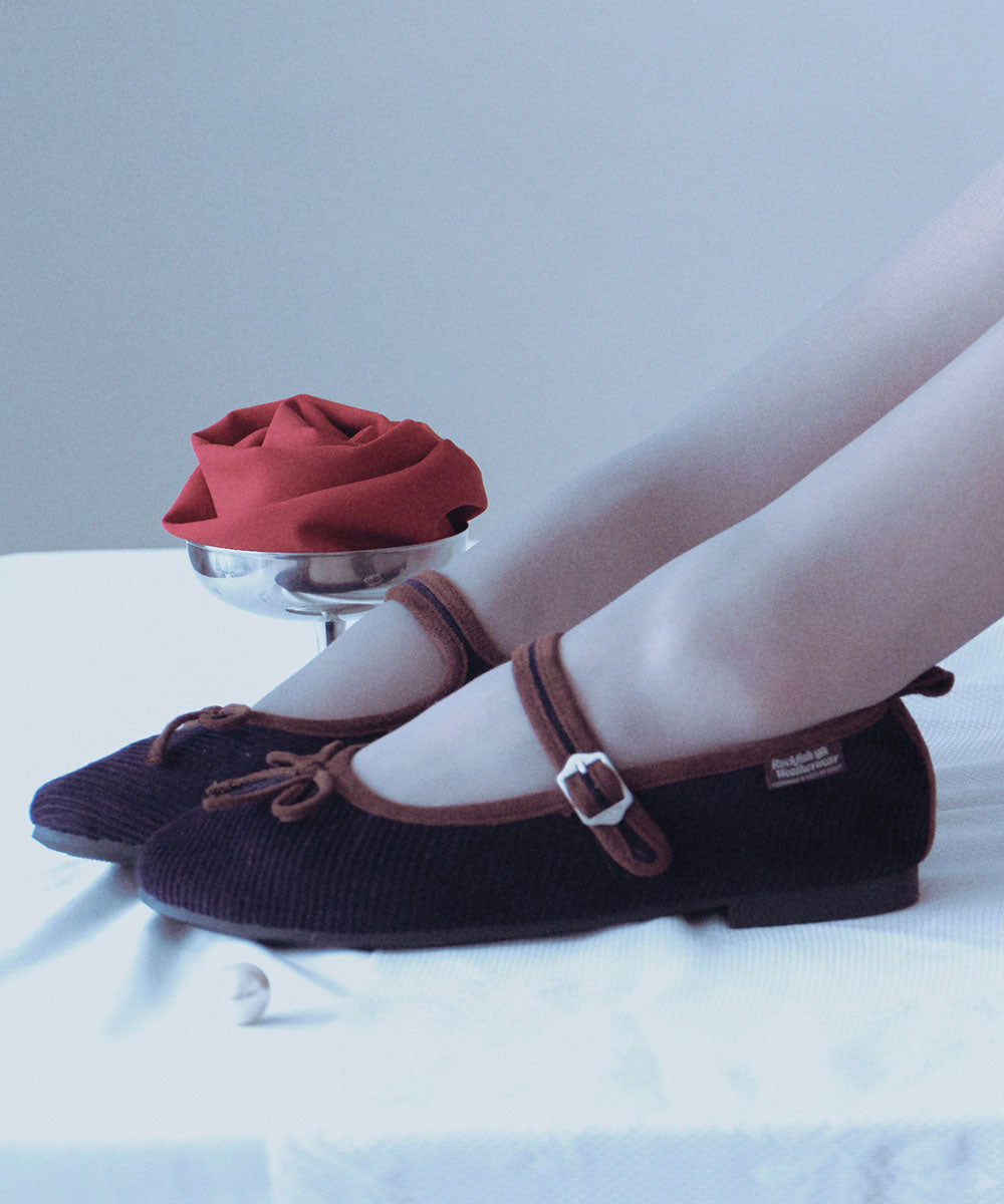 BELLA MARYJANES(CORDUROY) - NAVY UK3.5(230)