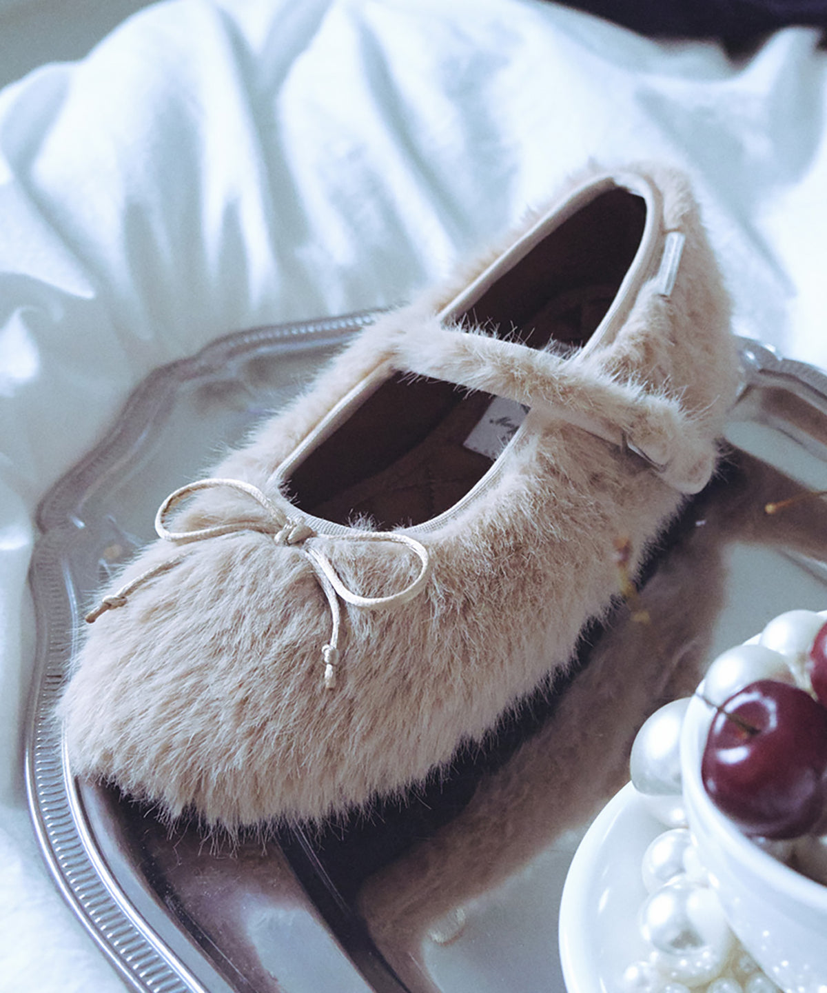 BELLA FUR MARYJANES - BEIGE UK3.5(230)