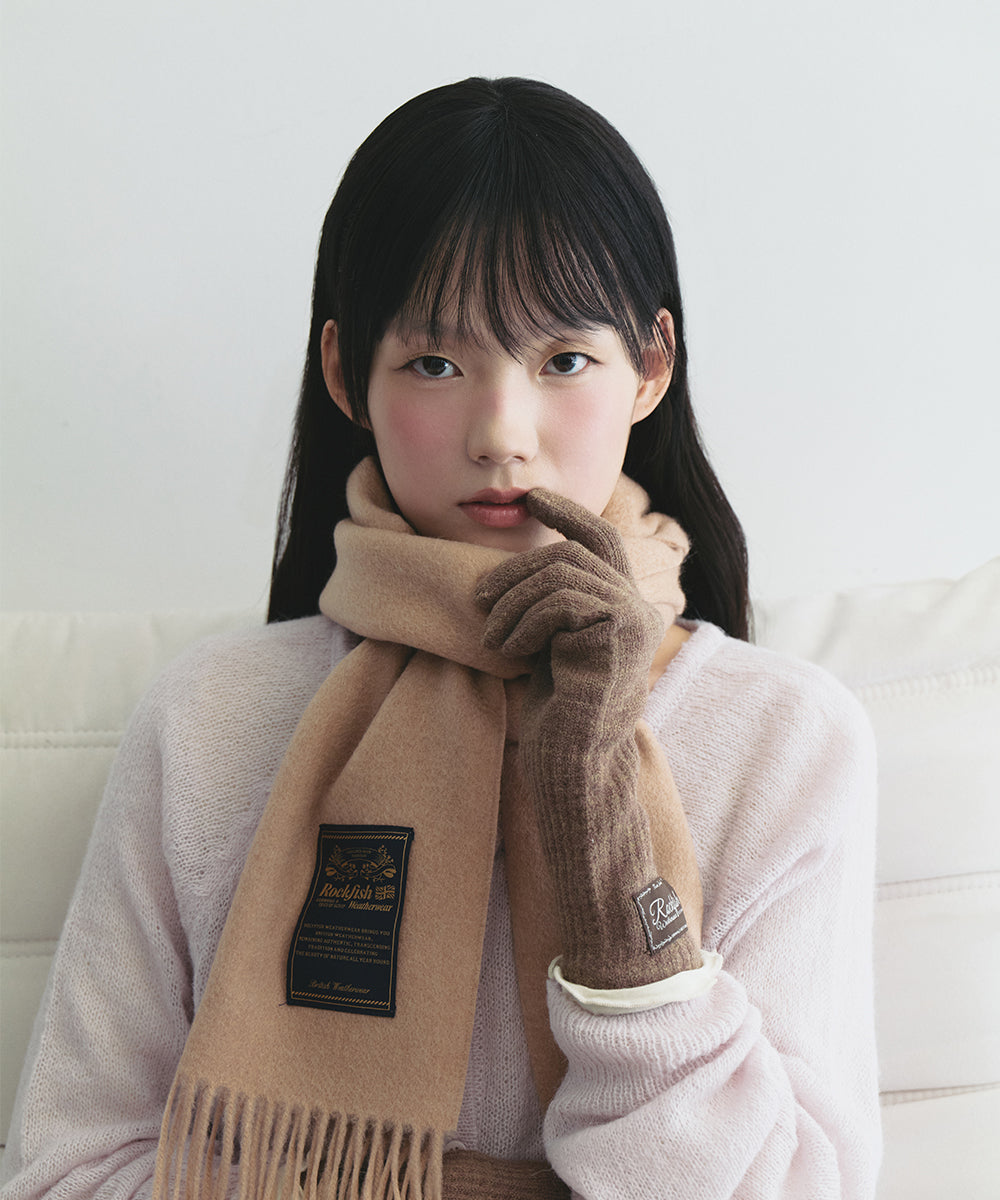FLUFFY LONG GLOVES - BROWN FREE