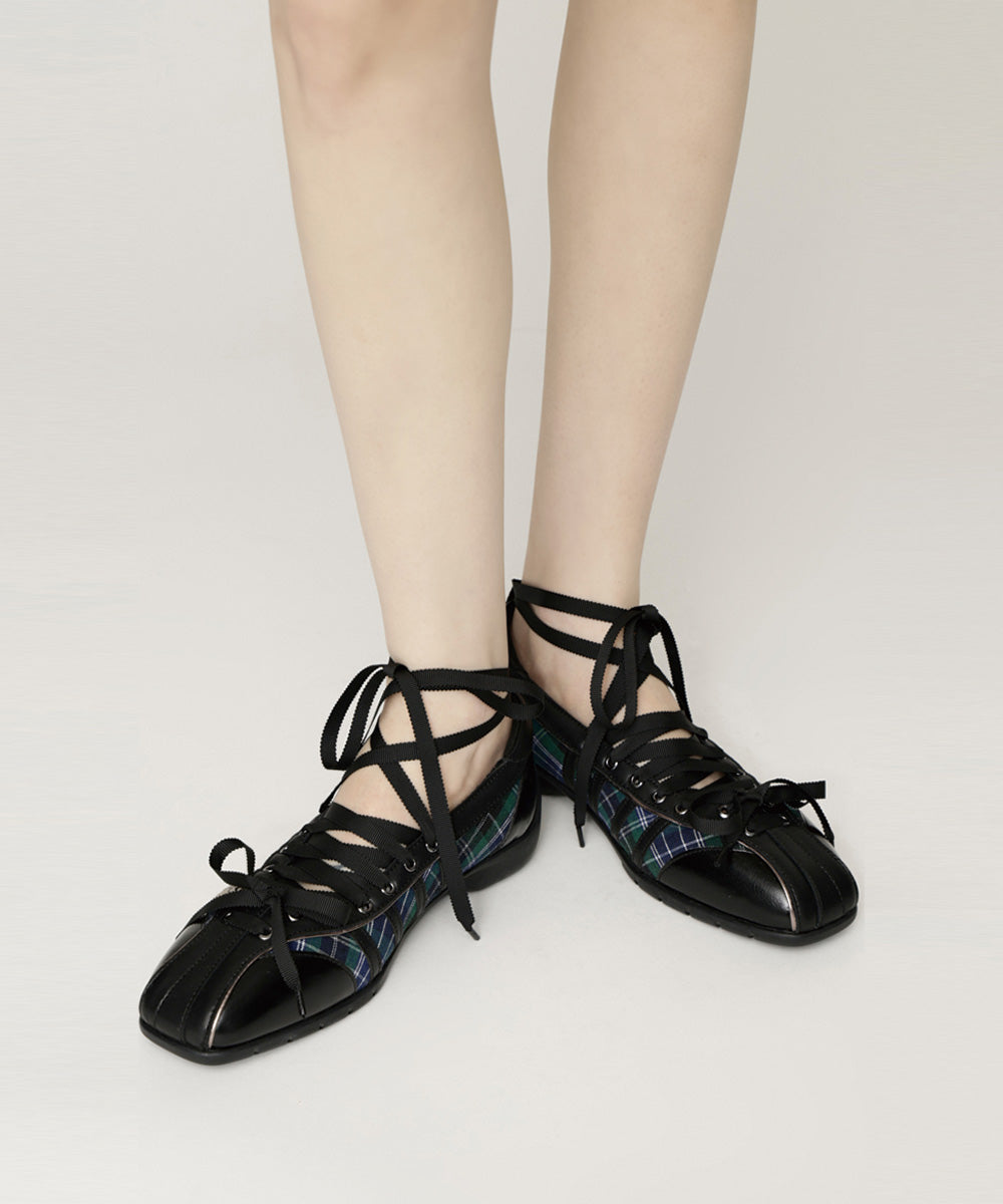 [x SLY] BLISS LACEUP SNEAKERS - GREEN CHECK(GN) UK3.5(230)
