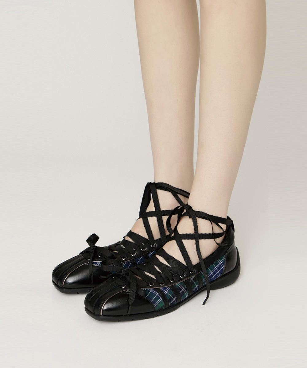 [x SLY] BLISS LACEUP SNEAKERS - GREEN CHECK(GN) UK3.5(230)